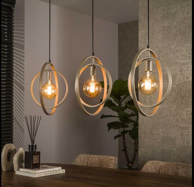 Hanglamp Turner Beige 3-lichts met Draaibare Ringen - 1